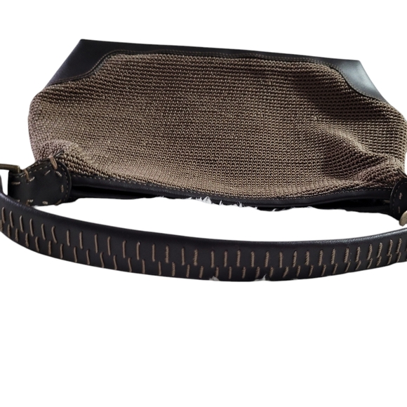 The Sak Baguette Womens Bag, Brown Crocheted Stitched Strap Hard Bottom - Picture 8 of 13